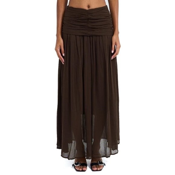 ELOWEN COLLECTION Women's Kingston Ruched Maxi Skirt Size M in Brown - Picture 1 of 11